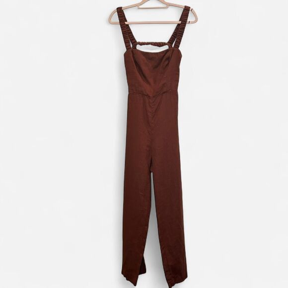Reformation Harlow Linen Jumpsuit Size 4 | Brown Sustainable Minimal Chic - Picture 4 of 8